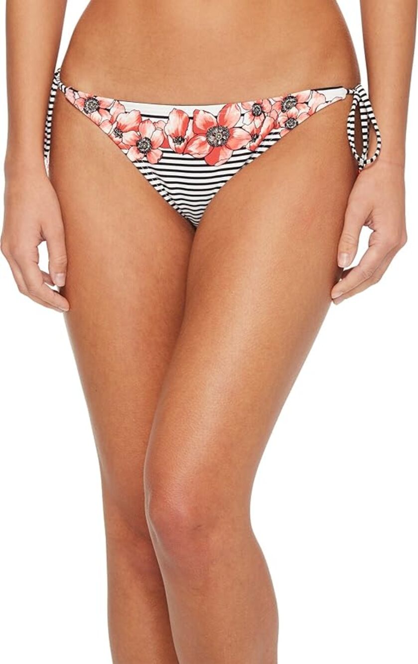 Vince Camuto Blossom Stripes String Bikini Bottom White Multi sz L